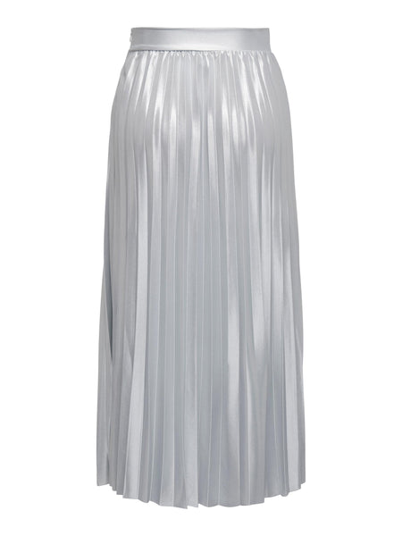 Only Metallic Pleated Midi Skirt in Silver