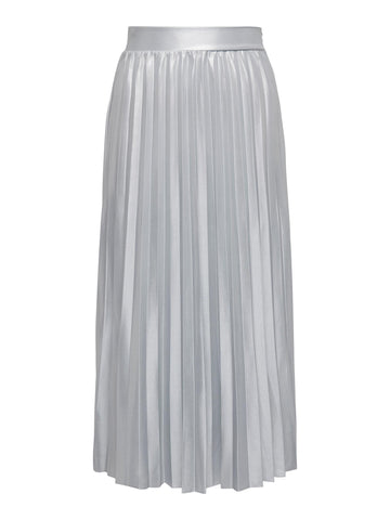 Only Metallic Pleated Midi Skirt in Silver