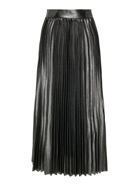 Only Metallic Pleated Midi Skirt in Black