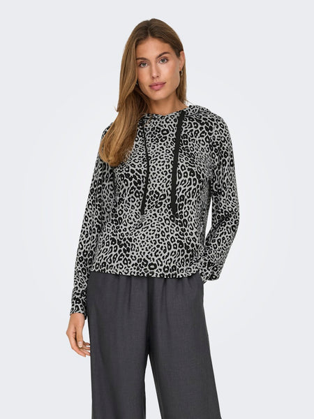 Only Leopard Print Hoodie in Light Grey