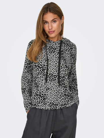 Only Leopard Print Hoodie in Light Grey