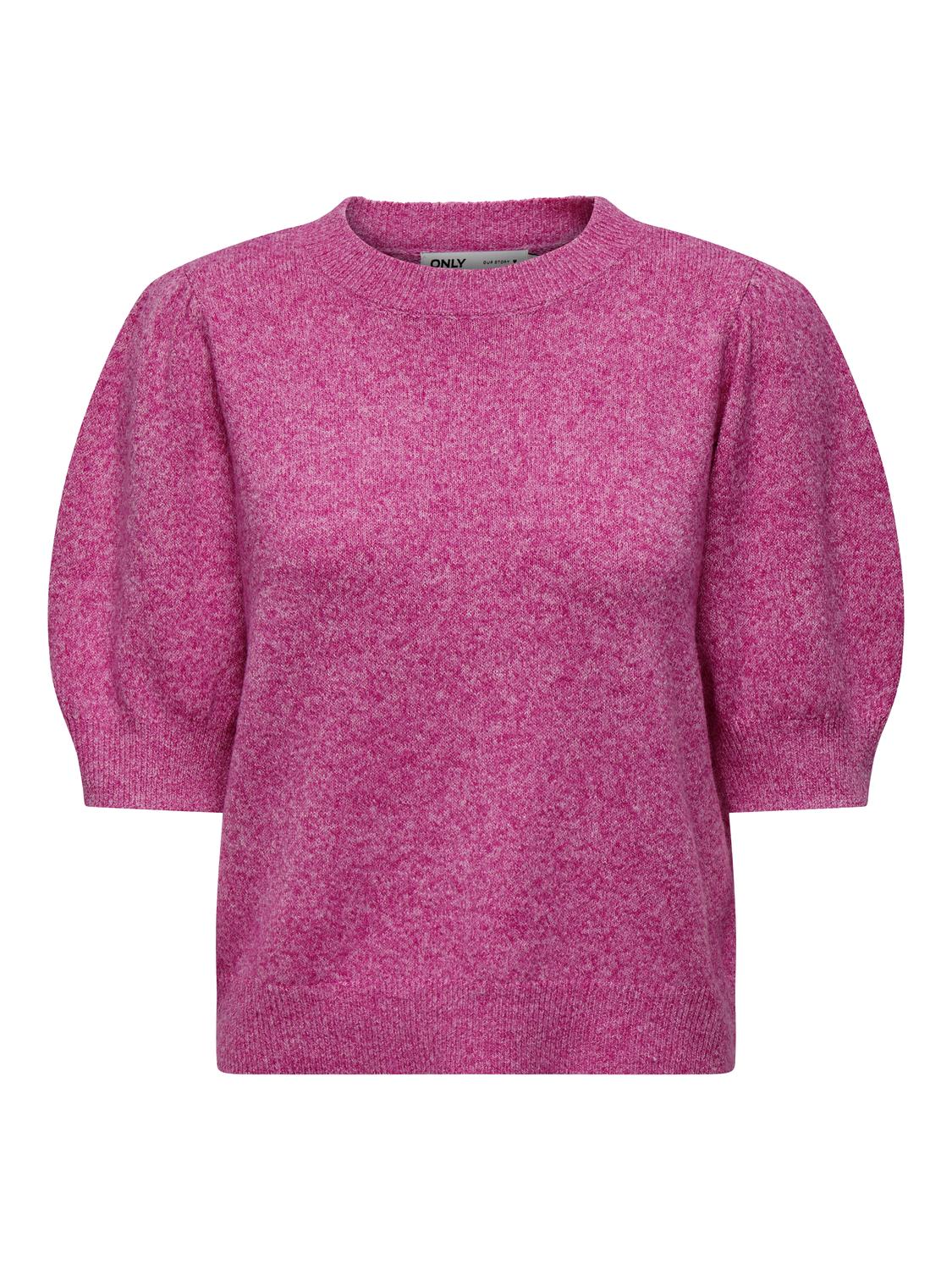 Only Short Sleeve Knitted O-Neck Top in Pink