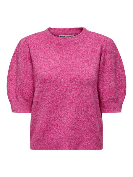 Only Short Sleeve Knitted O-Neck Top in Pink