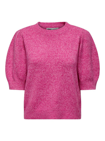 Only Short Sleeve Knitted O-Neck Top in Pink