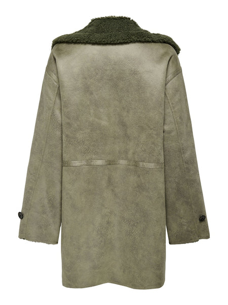 Only Sherpa Mix Coat in Khaki