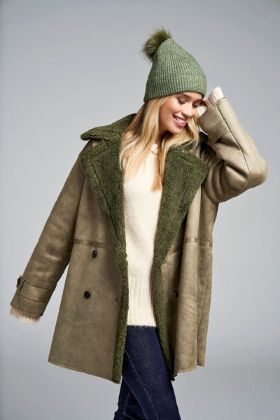 Only Sherpa Mix Coat in Khaki