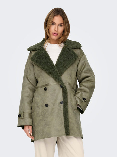 Only Sherpa Mix Coat in Khaki