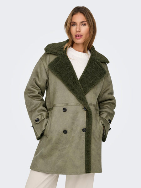 Only Sherpa Mix Coat in Khaki