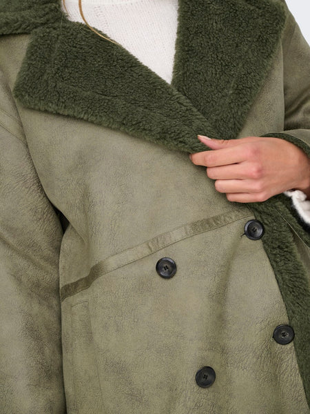 Only Sherpa Mix Coat in Khaki