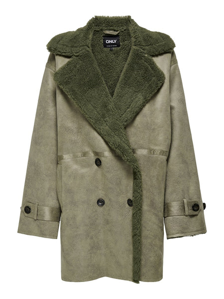 Only Sherpa Mix Coat in Khaki