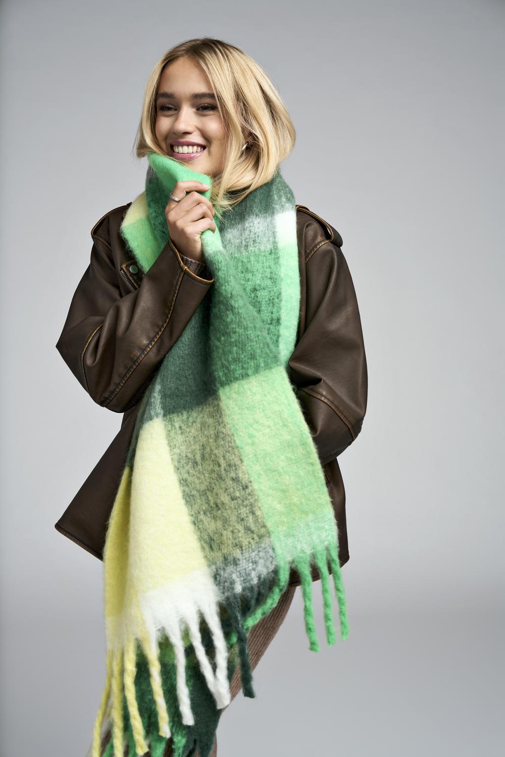 Only Long Checked Scarf in Green