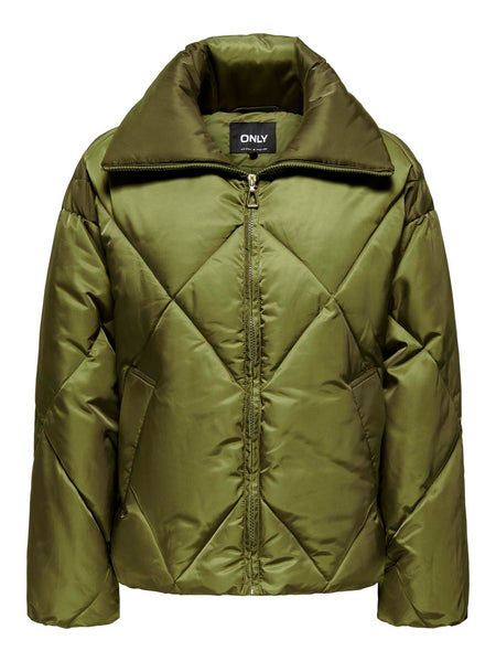 Only Satin Look Puffer Jacket in Green