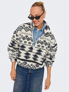 Only Aztec 1/4 Zip Teddy Fleece in Cream