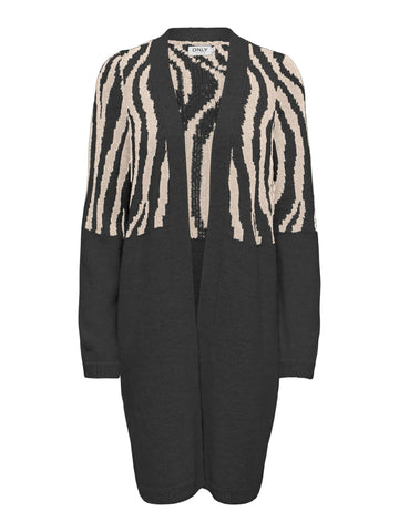 Only Long Zebra Print Cardigan in Black