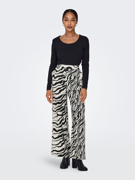 Only Zebra Print Wide Leg Trousers in Cream