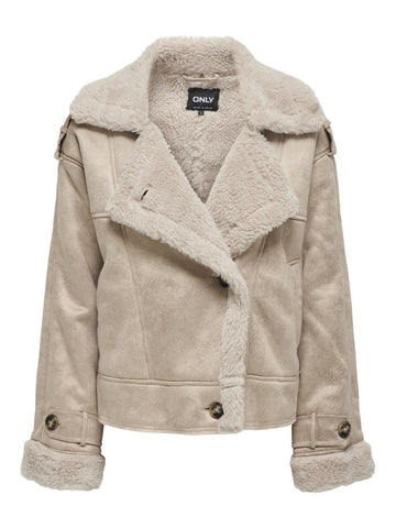 Only Faux Suede Teddy Detail Jacket in Beige