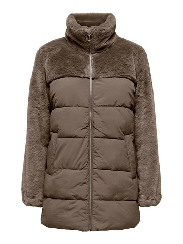 Only Fur Detail Puffer Coat in Brown