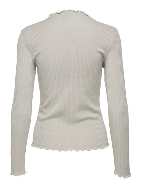 Only Ribbed Long Sleeve Lurex Top in Beige