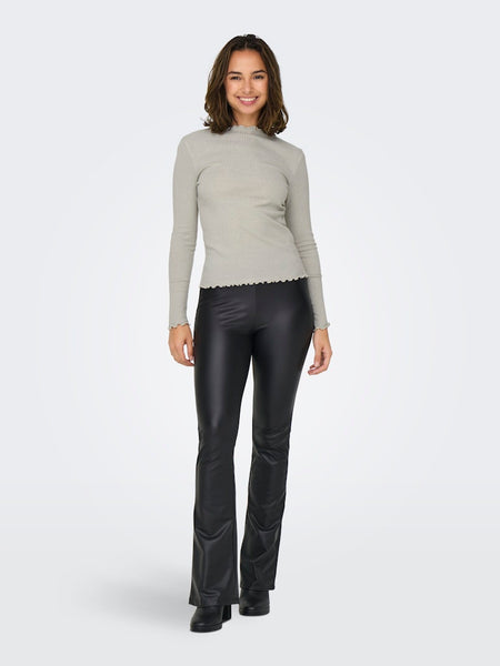 Only Ribbed Long Sleeve Lurex Top in Beige