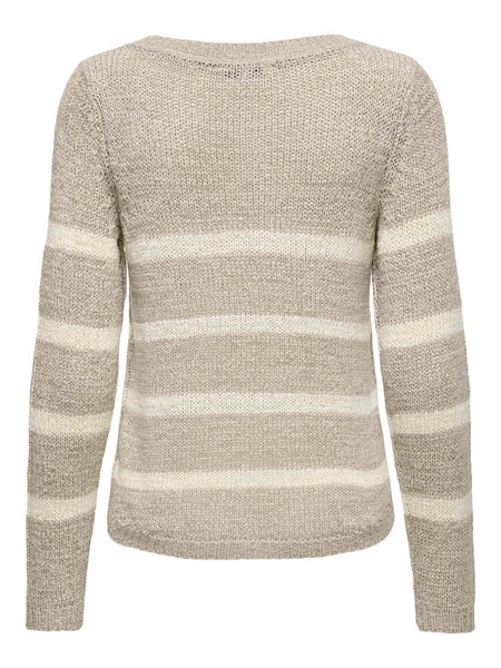 Only Striped Long Sleeve Knitted Top in Taupe