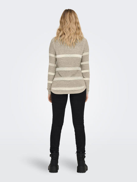 Only Striped Long Sleeve Knitted Top in Taupe