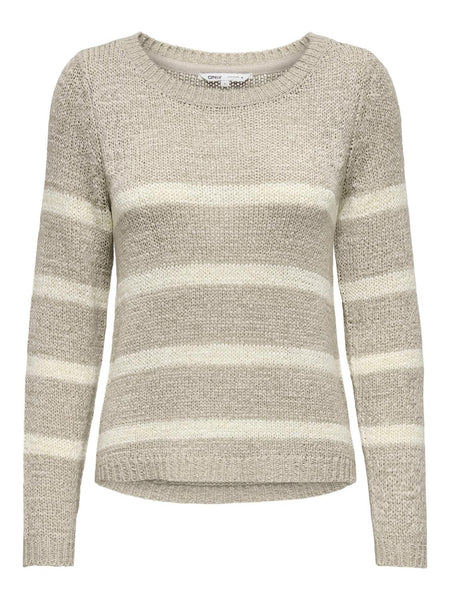 Only Striped Long Sleeve Knitted Top in Taupe