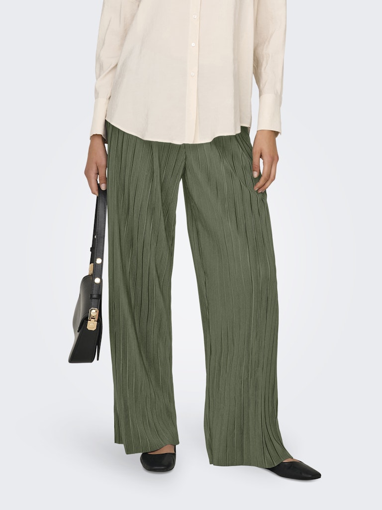 ONLY Wide Leg Plisse Trousers in Green
