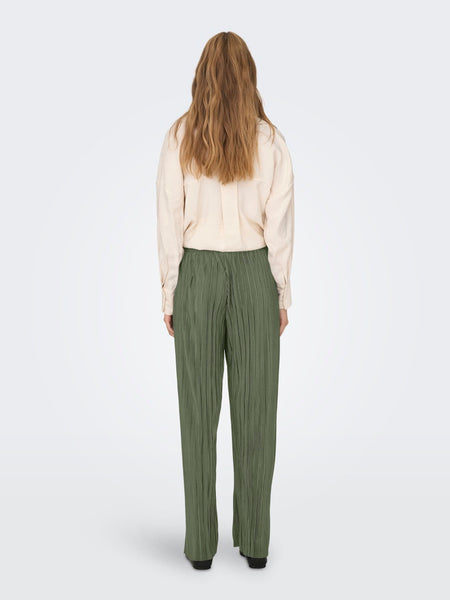 ONLY Wide Leg Plisse Trousers in Green