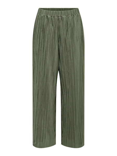 ONLY Wide Leg Plisse Trousers in Green