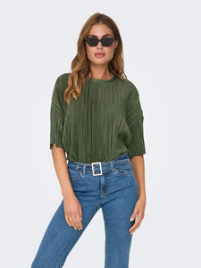 ONLY Short Sleeve Plisse Top in Green