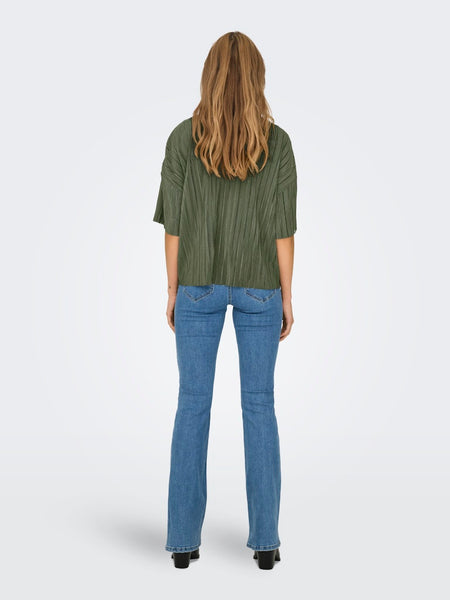 ONLY Short Sleeve Plisse Top in Green