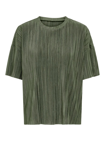 ONLY Short Sleeve Plisse Top in Green
