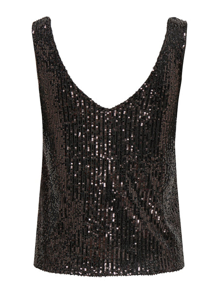 Only Sleeveless Sequin V-Neck Top in Brown