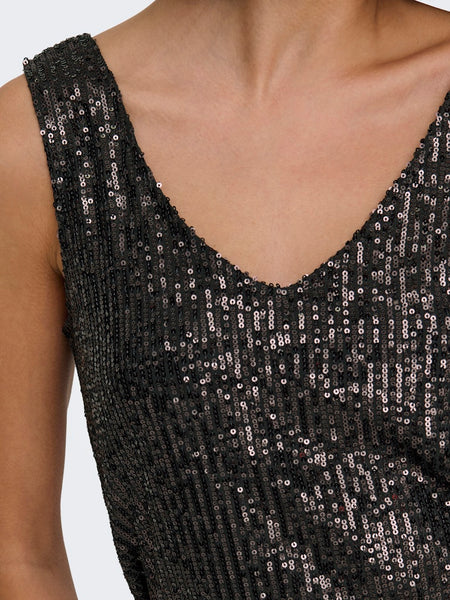 Only Sleeveless Sequin V-Neck Top in Brown