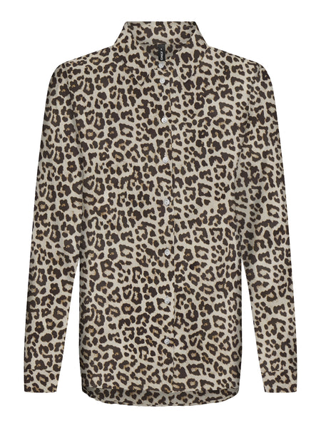 Only Leopard Print Plisse Shirt in Beige