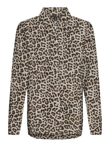 Only Leopard Print Plisse Shirt in Beige