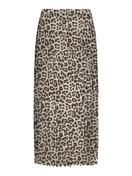 Only Leopard Print Plisse Skirt in Beige