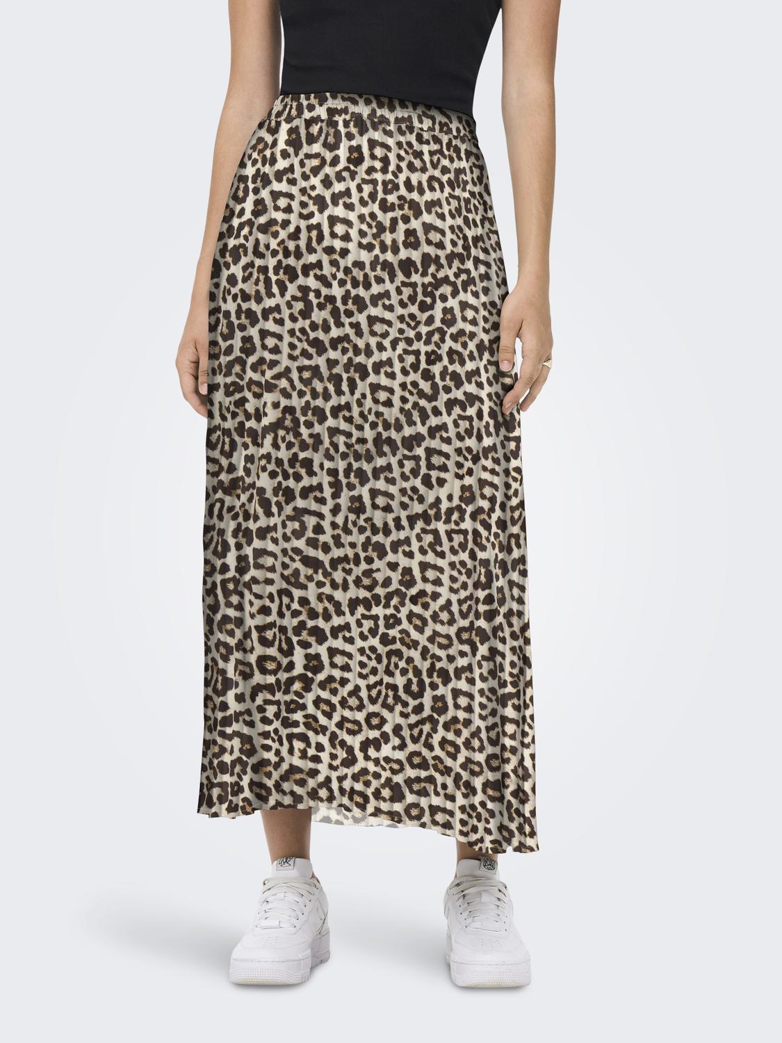 Only Leopard Print Plisse Skirt in Beige