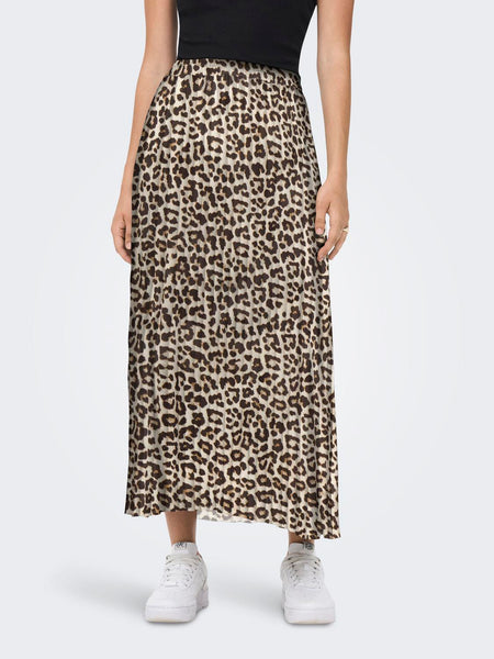 Only Leopard Print Plisse Skirt in Beige