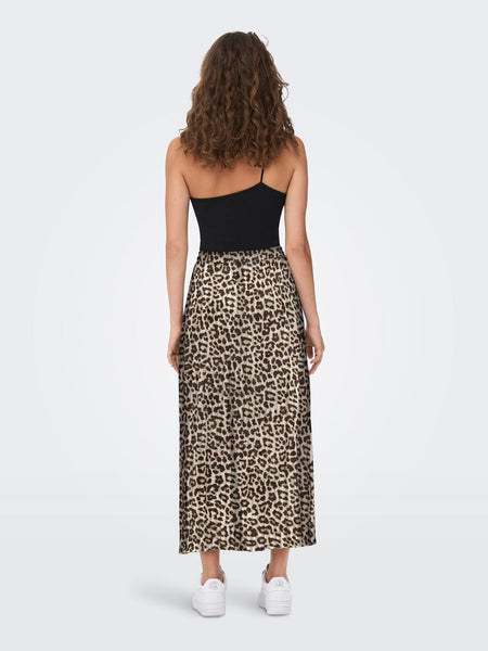 Only Leopard Print Plisse Skirt in Beige