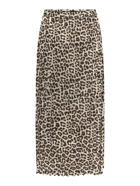 Only Leopard Print Plisse Skirt in Beige