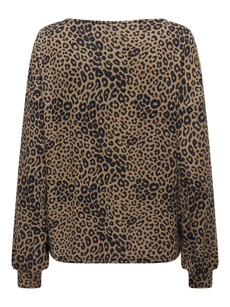 Only Leopard Print Boat Neck Top in Brown