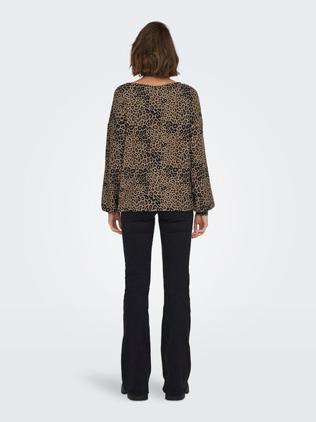 Only Leopard Print Boat Neck Top in Brown