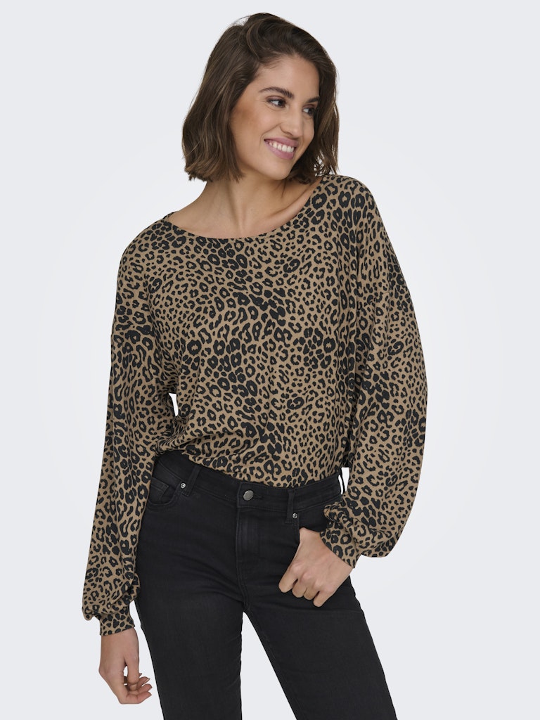 Only Leopard Print Boat Neck Top in Brown