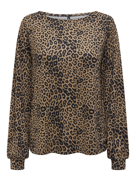 Only Leopard Print Boat Neck Top in Brown