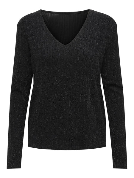 Only Long Sleeve Reversible Glitter Top in Black