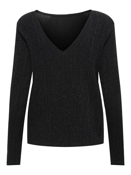 Only Long Sleeve Reversible Glitter Top in Black