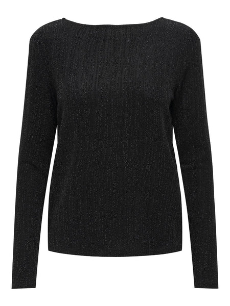 Only Long Sleeve Reversible Glitter Top in Black