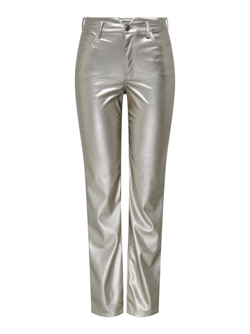 Only Metallic Straight Leg Trousers in Gold