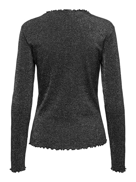 Only Ribbed Long Sleeve Lurex Top in Black